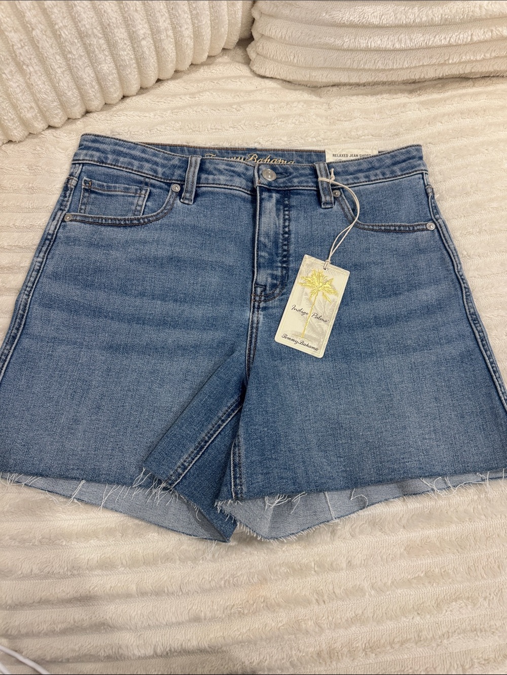 Tommy Bahama Medium Blue Denim Frayed Hem Shorts